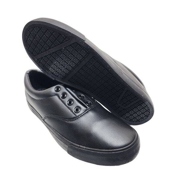 Black Faux Leather Slip-On Sneakers Size 10 US Men Slip Resistant - Picture 11 of 11